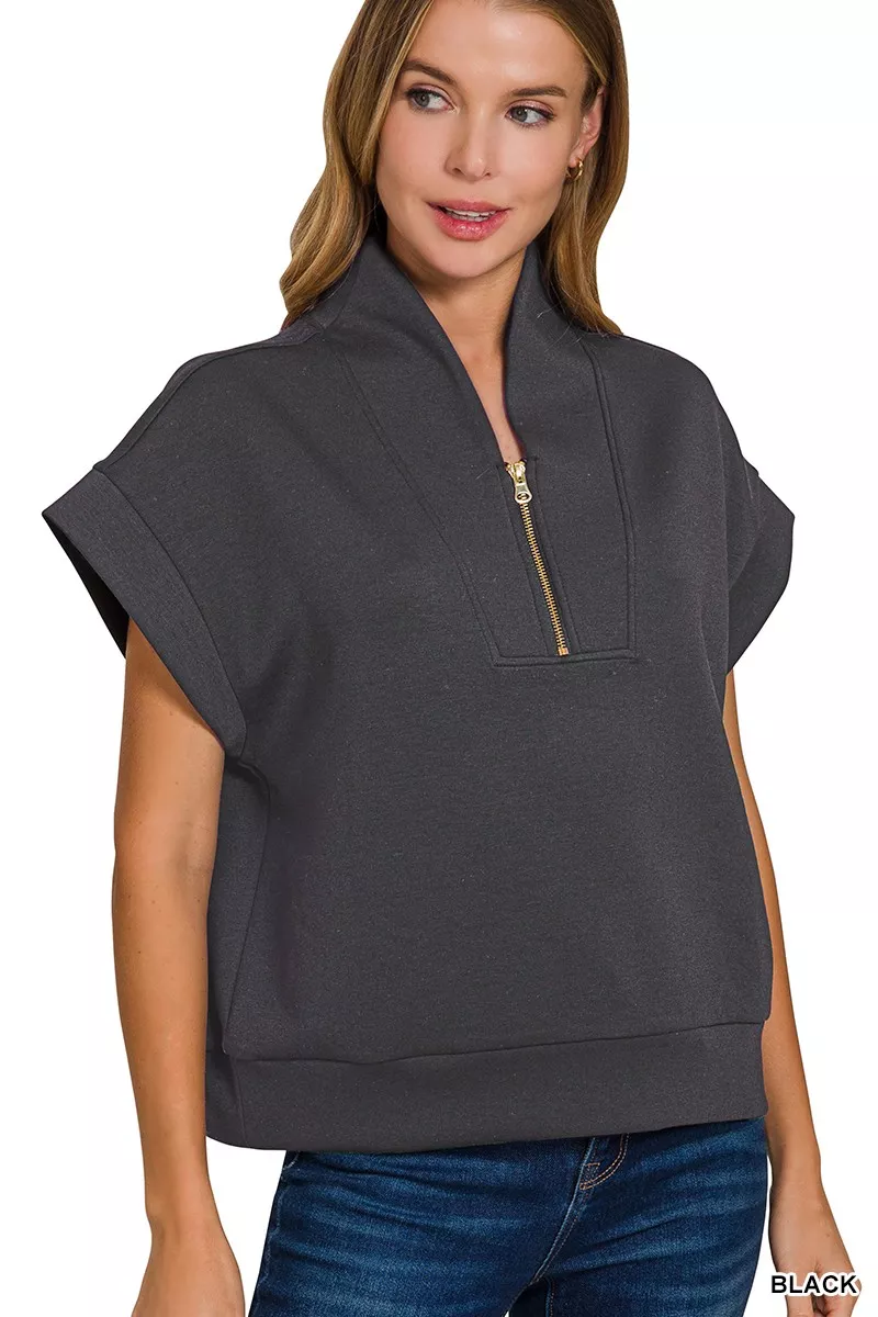 Zenana Scuba High Neck Half Zip Top