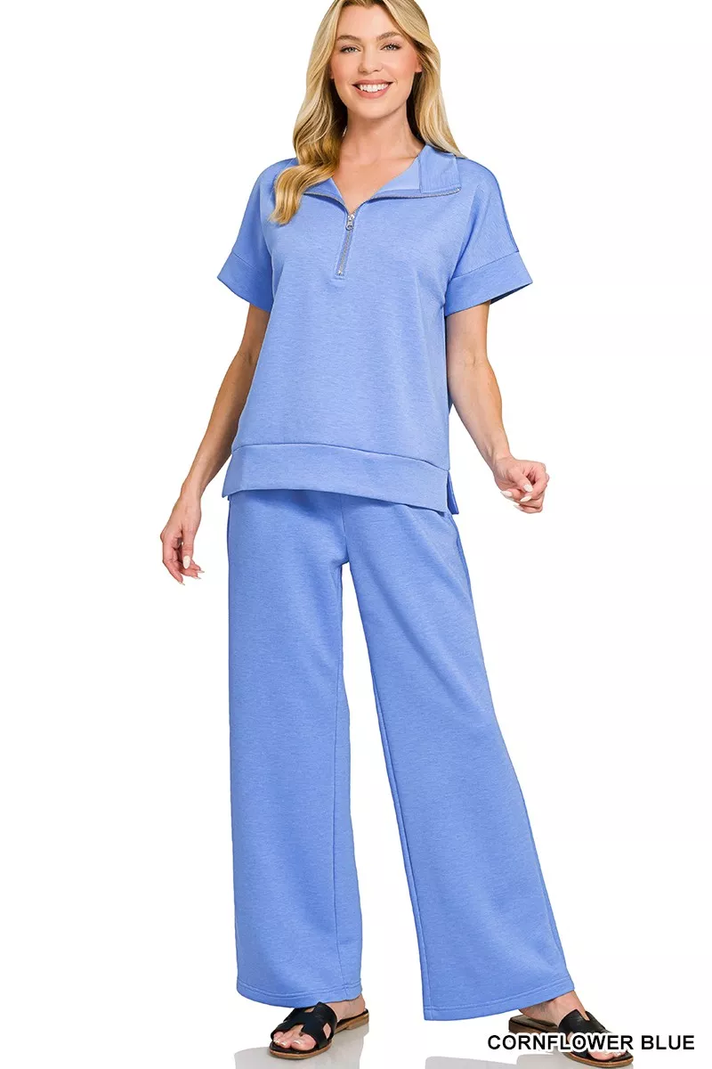 Zenana Scuba High Neck Half Zip Top & Pants Set - Image 2