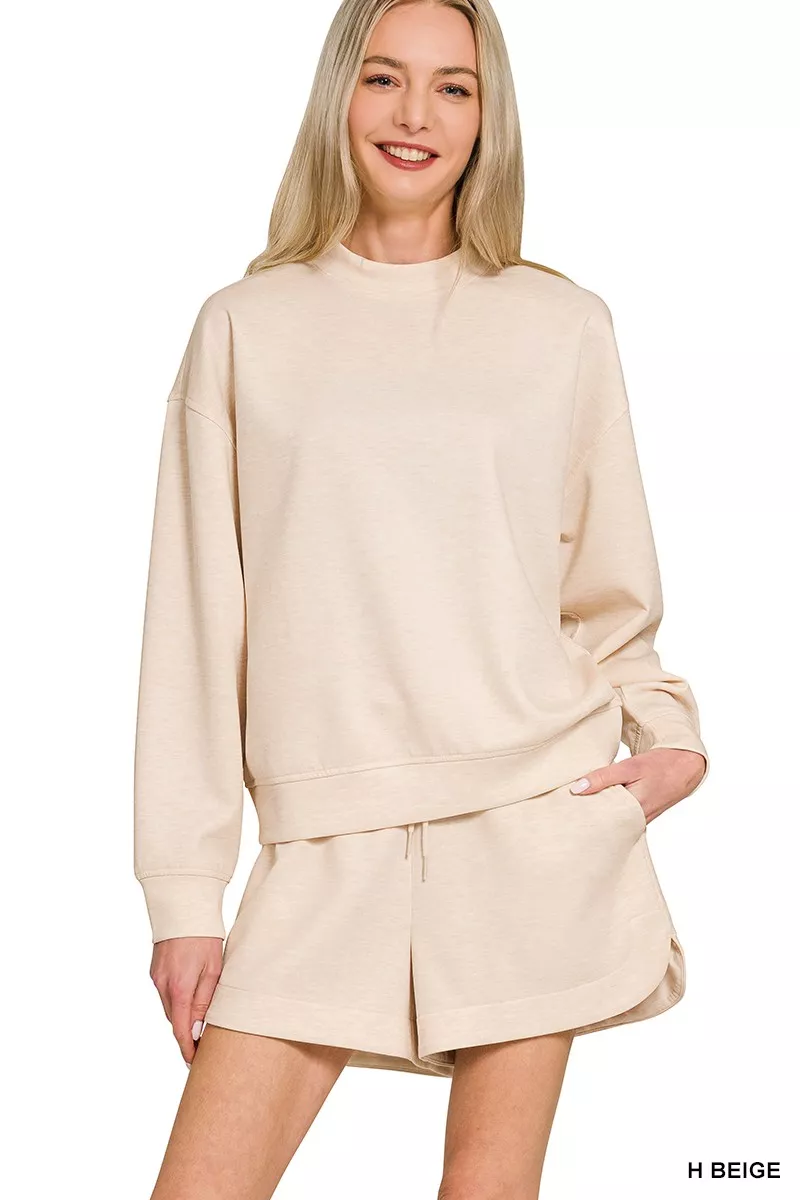 Zenana Scuba Long Sleeve Sweatshirt and Shorts Set