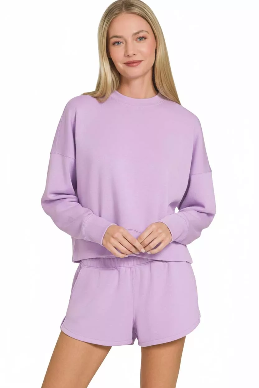 Zenana Scuba Long Sleeve Sweatshirts & Shorts Set - Image 3