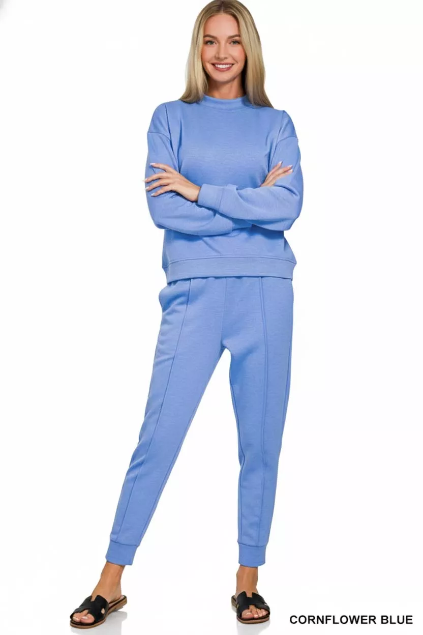 Zenana Scuba Mock Neck Sweatshirt and Joggers Set - Image 3