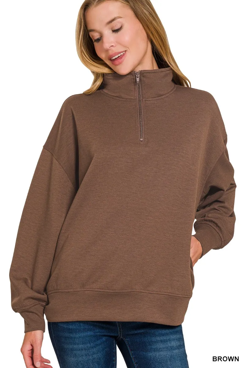 Zenana Scuba Quarter-Zip Sweatshirt - Image 3