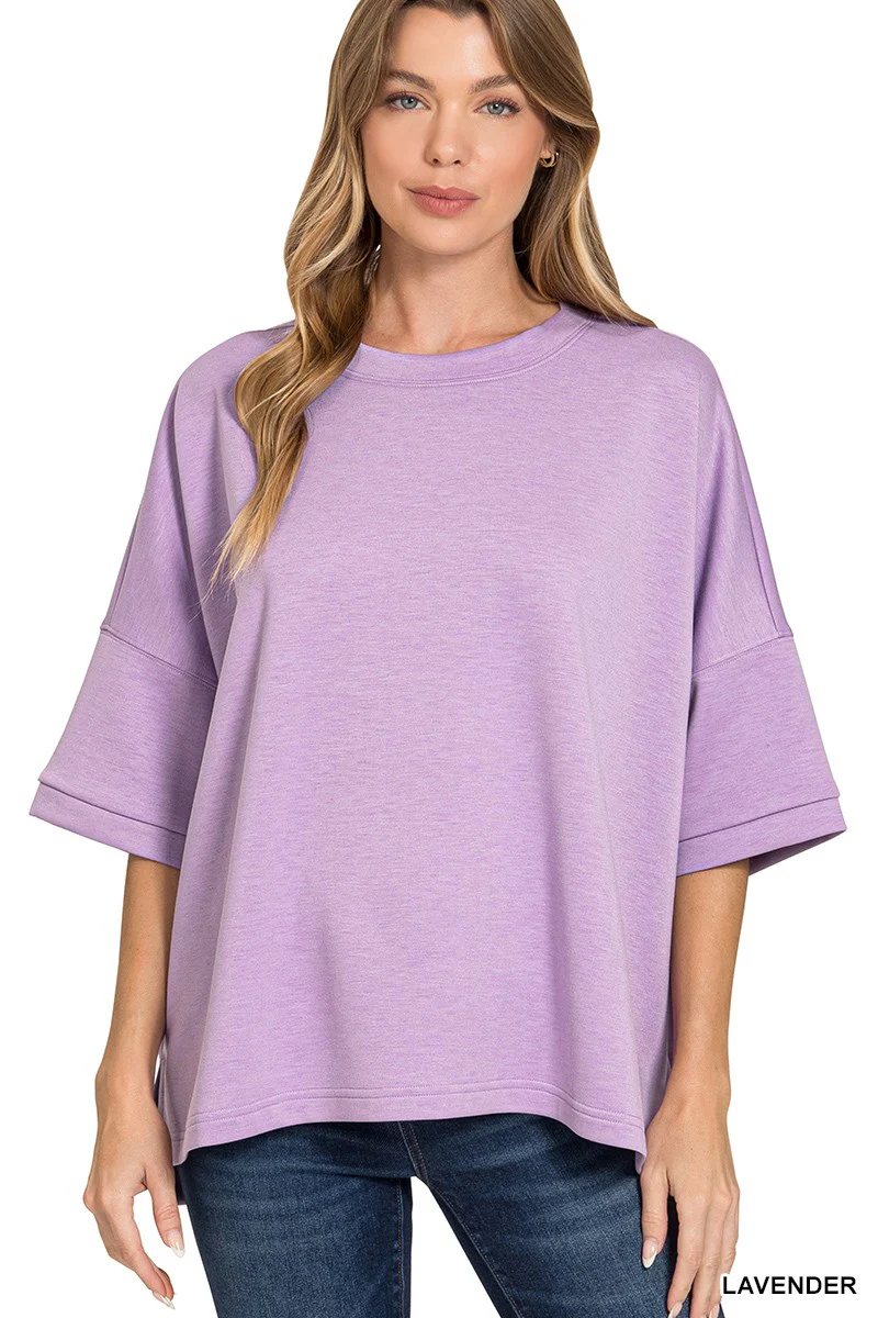 Zenana Scuba Round Neck Top With Side Slits
