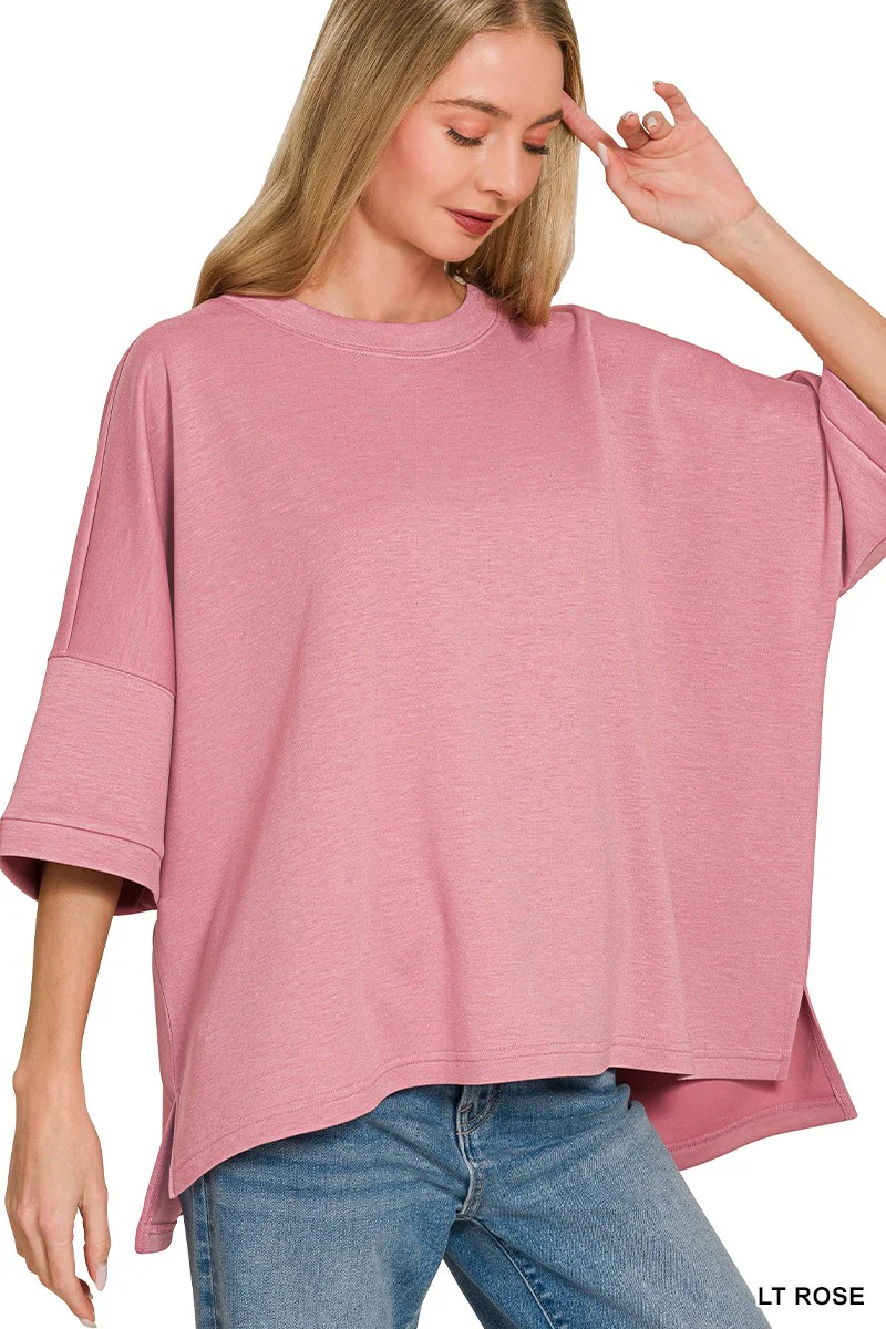 Zenana Scuba Round Neck Top With Side Slits - Image 2