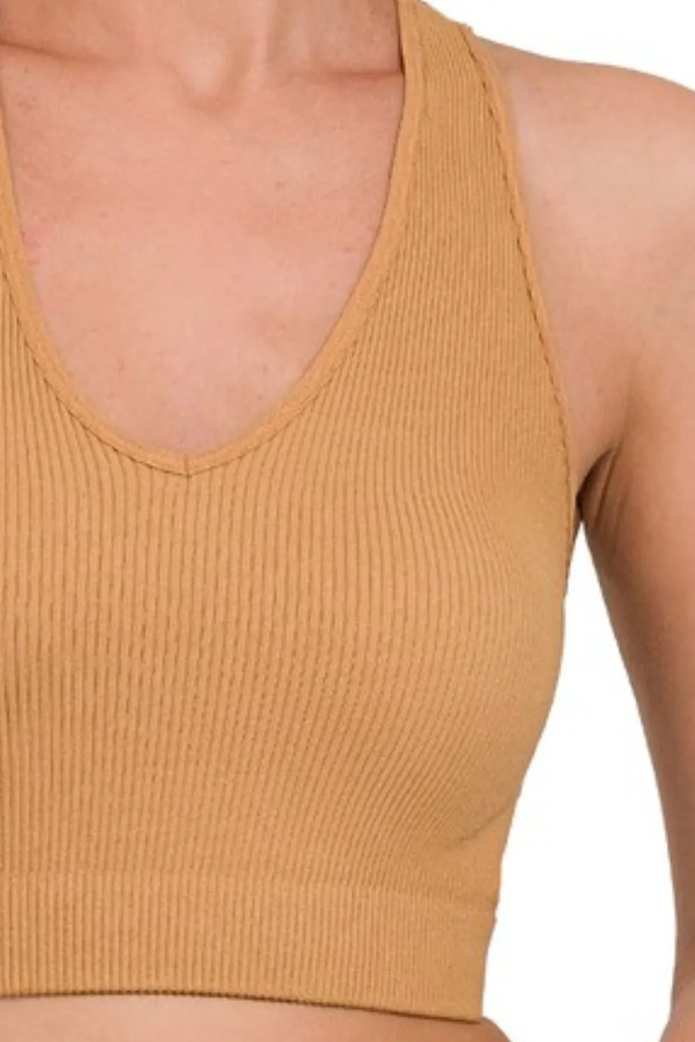 Zenana Seamless Ribbed Cropped Racerback Tank Top - Image 3