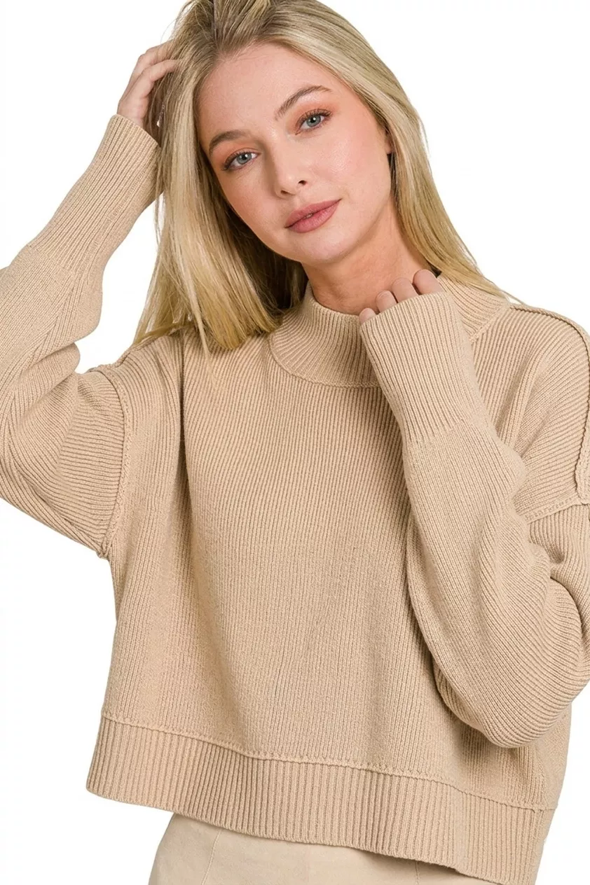 Zenana Side Slit Oversized Cropped Sweater - Image 2