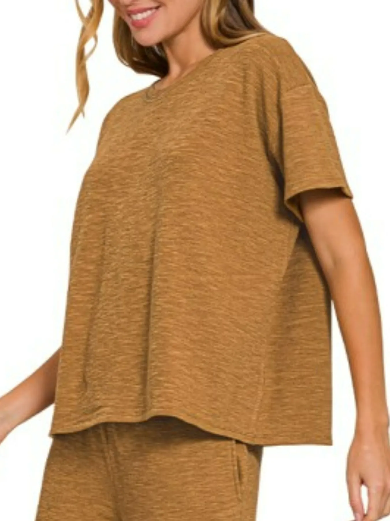 Zenana Slub Short Sleeve T-Shirt and Pants Set - Image 3