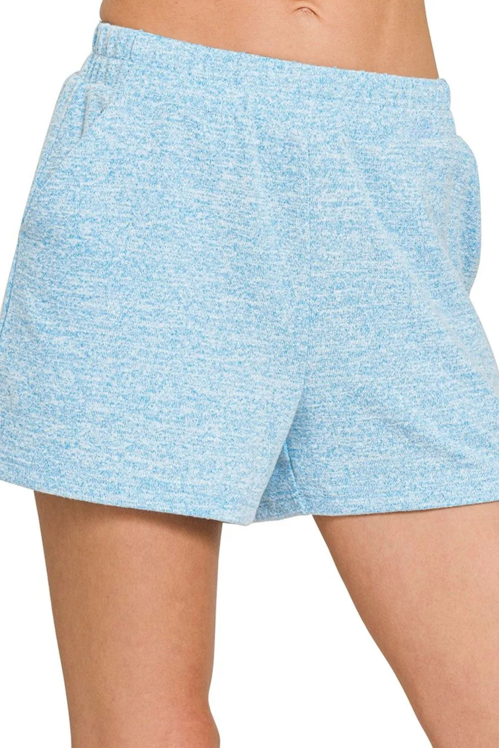 Zenana Soft Melange Hacci Elastic Waist Band Shorts - Image 2