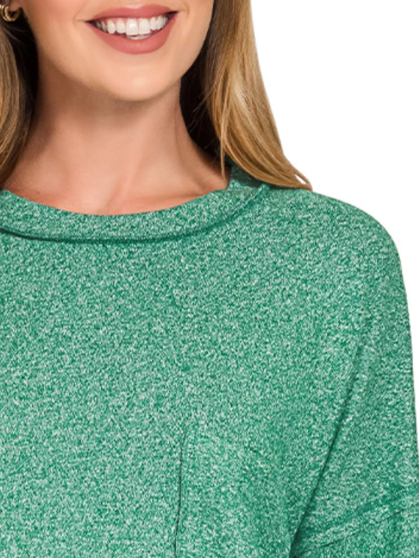 Zenana Soft Melange Hacci Round-Neck Long Sleeve T-Shirt - Image 2