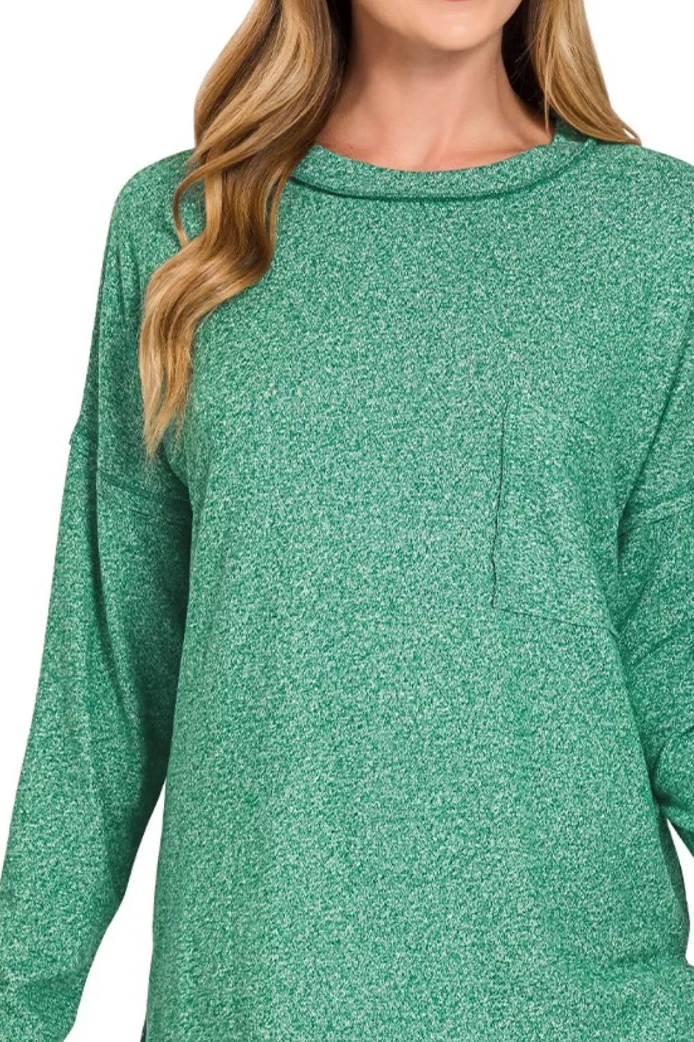 Zenana Soft Melange Hacci Round-Neck Long Sleeve T-Shirt - Image 3