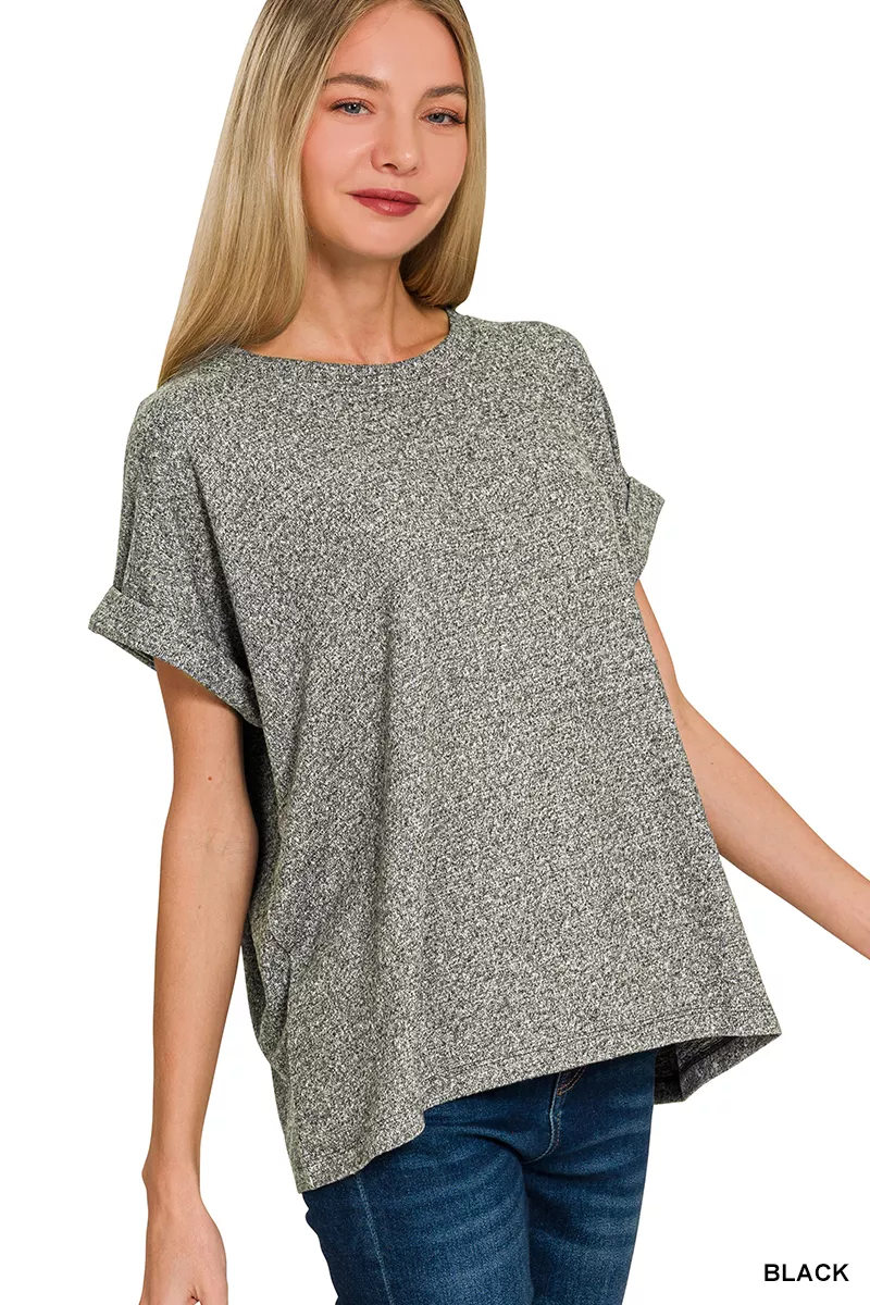 Zenana Soft Melange Hacci Short Sleeve Round Neck Top - Image 2