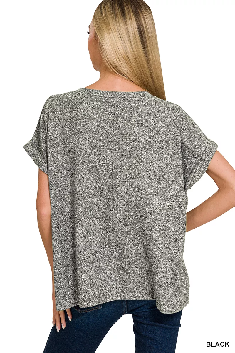 Zenana Soft Melange Hacci Short Sleeve Round Neck Top - Image 3