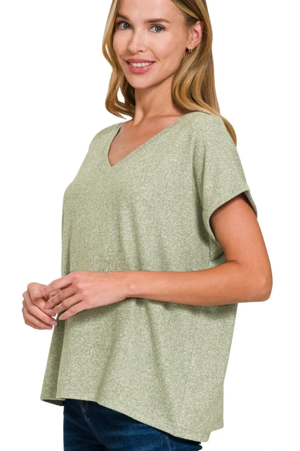 Zenana Soft Melange Hacci V-neck Tee - Image 2