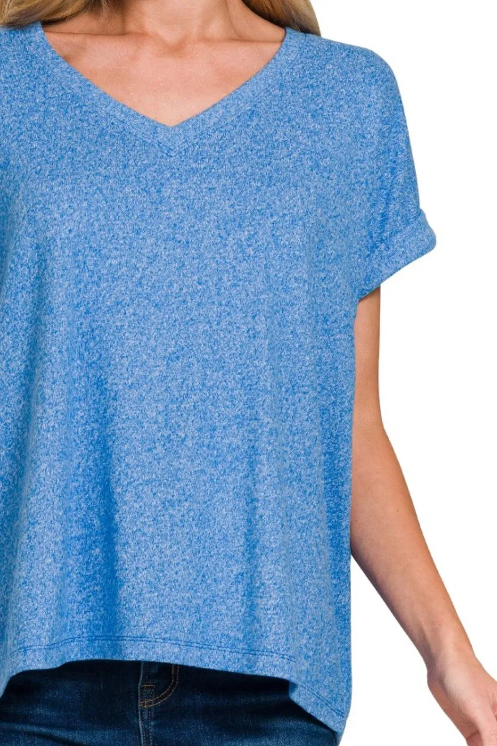 Zenana Soft Melange Hacci V-neck Tee - Image 3