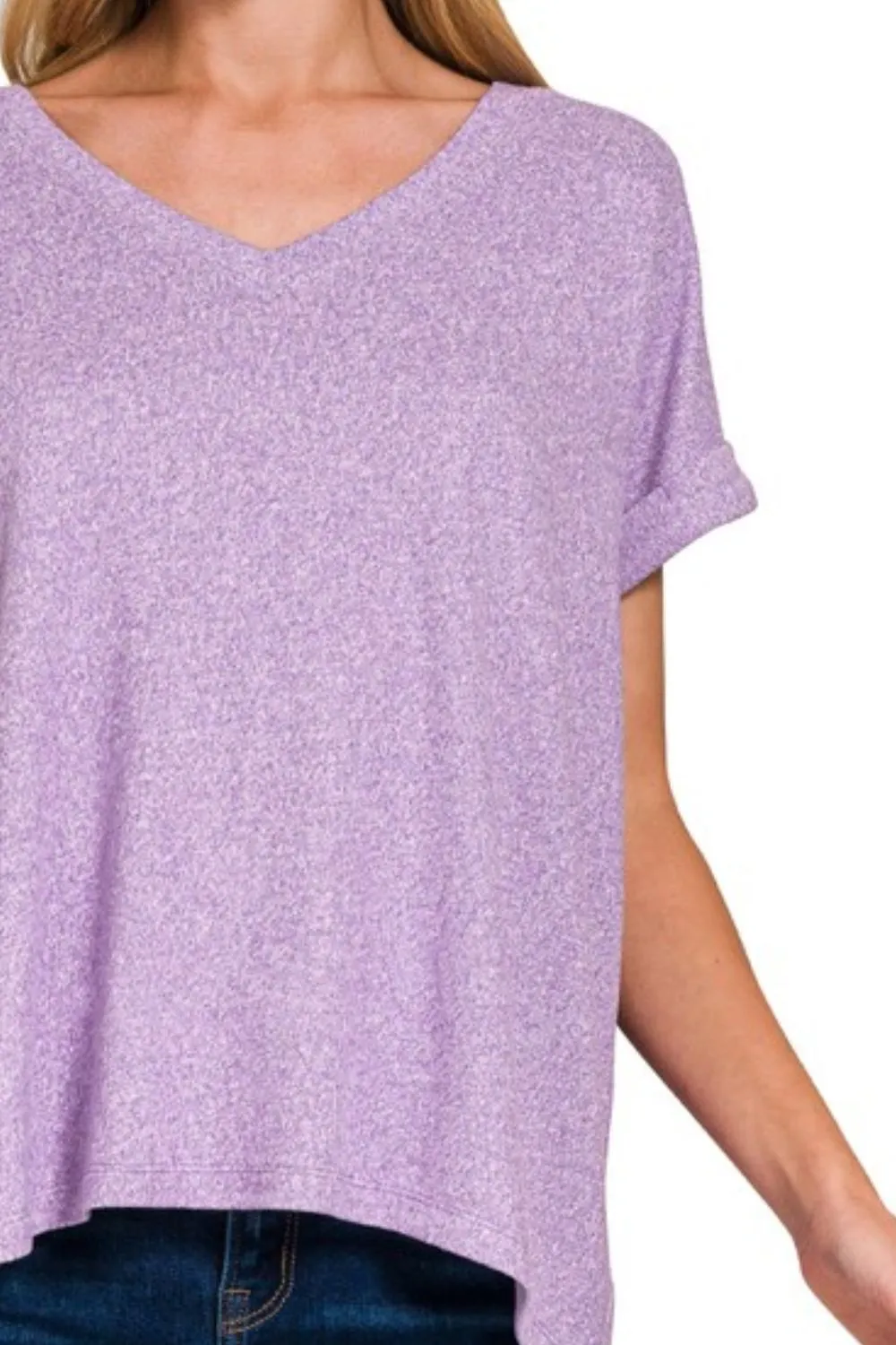 Zenana Soft Melange Hacci V-neck Tee - Image 3