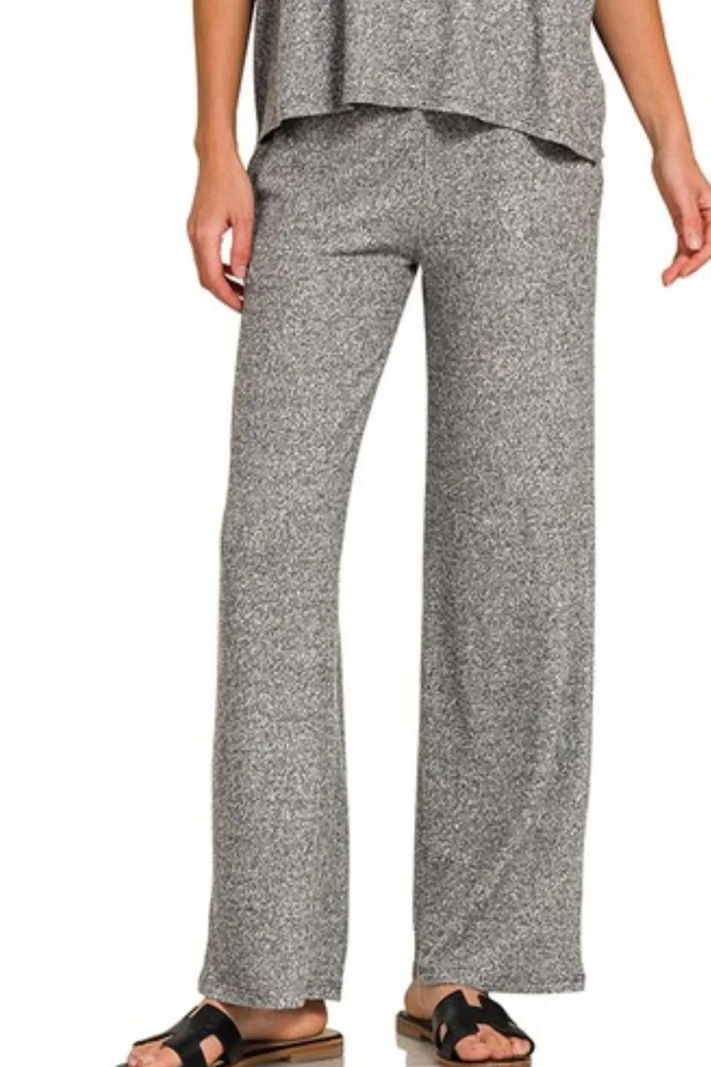 Zenana Soft Melange Short Sleeve Tee & Long Pants Set - Image 4