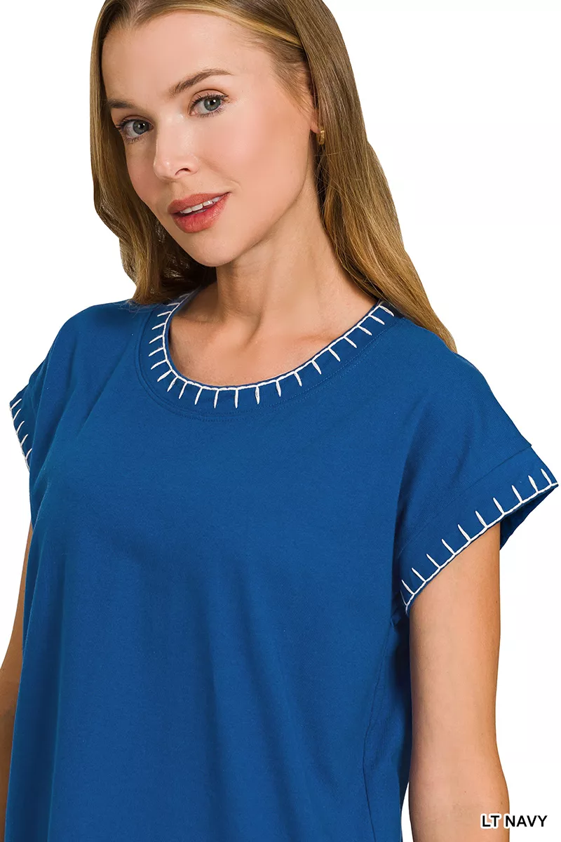 Zenana Stitch Detailed Oversize Top - Image 4