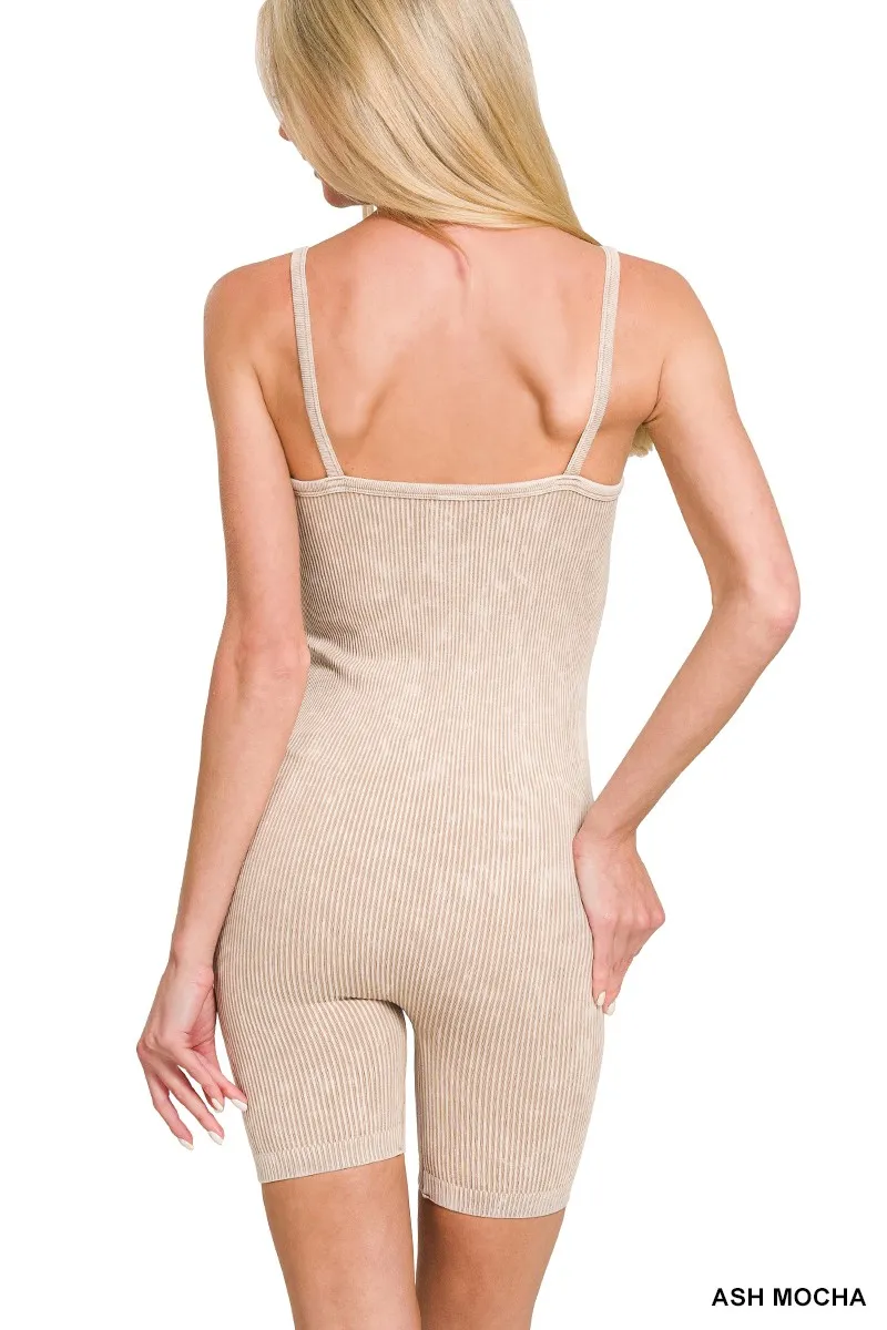 Zenana Stone Washed Ribbed Seamless Romper - Image 3