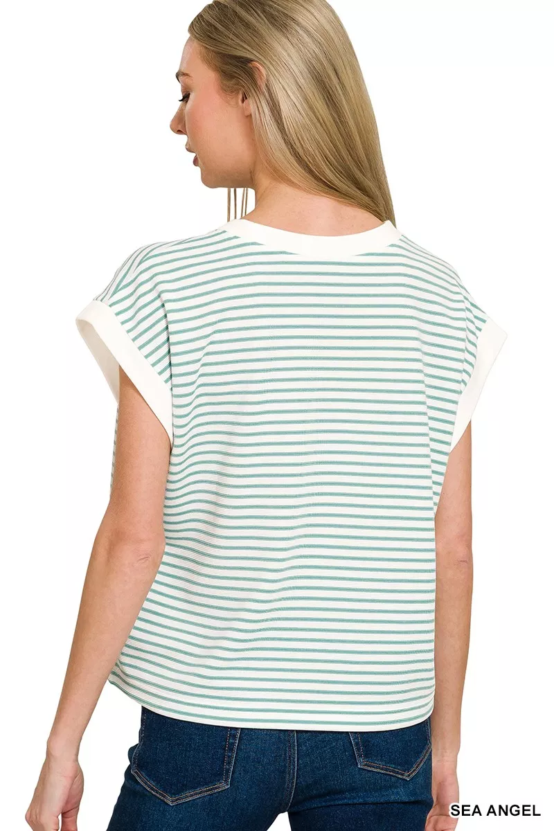 Zenana Stripe Contrast Trim Top & Shorts Set - Image 11