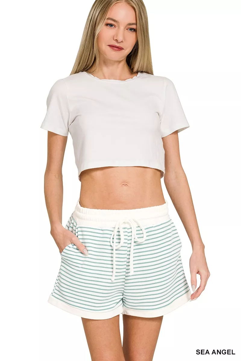 Zenana Stripe Contrast Trim Top & Shorts Set - Image 3