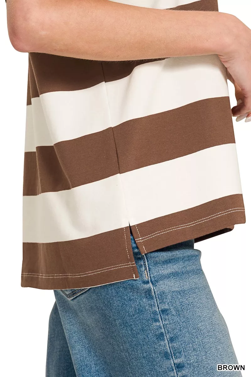 Zenana Striped Collared Polo Top - Image 5
