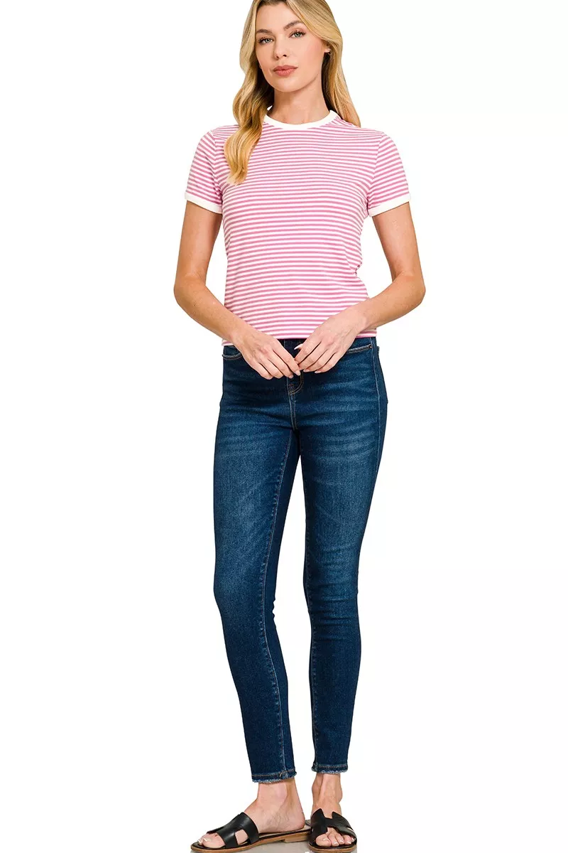 Zenana Striped Contrast Trim Tee - Image 3