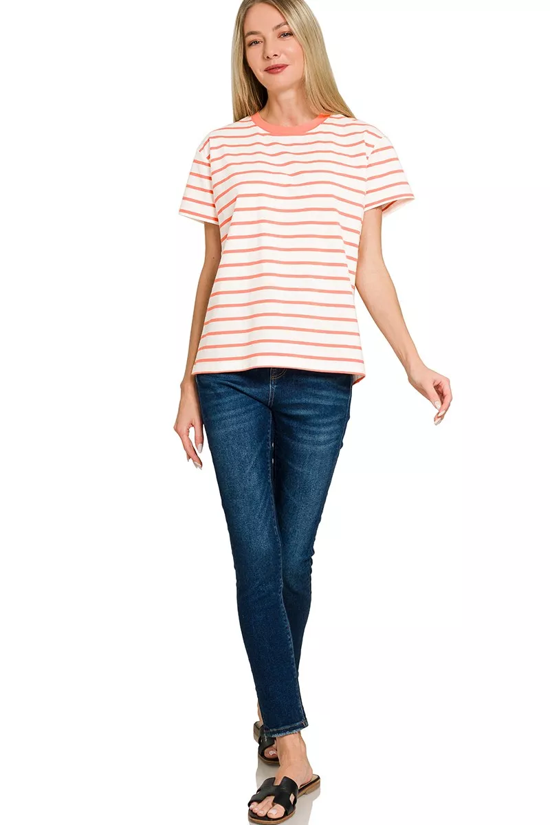 Zenana Striped Round Neck Short Sleeve T-Shirt - Image 3