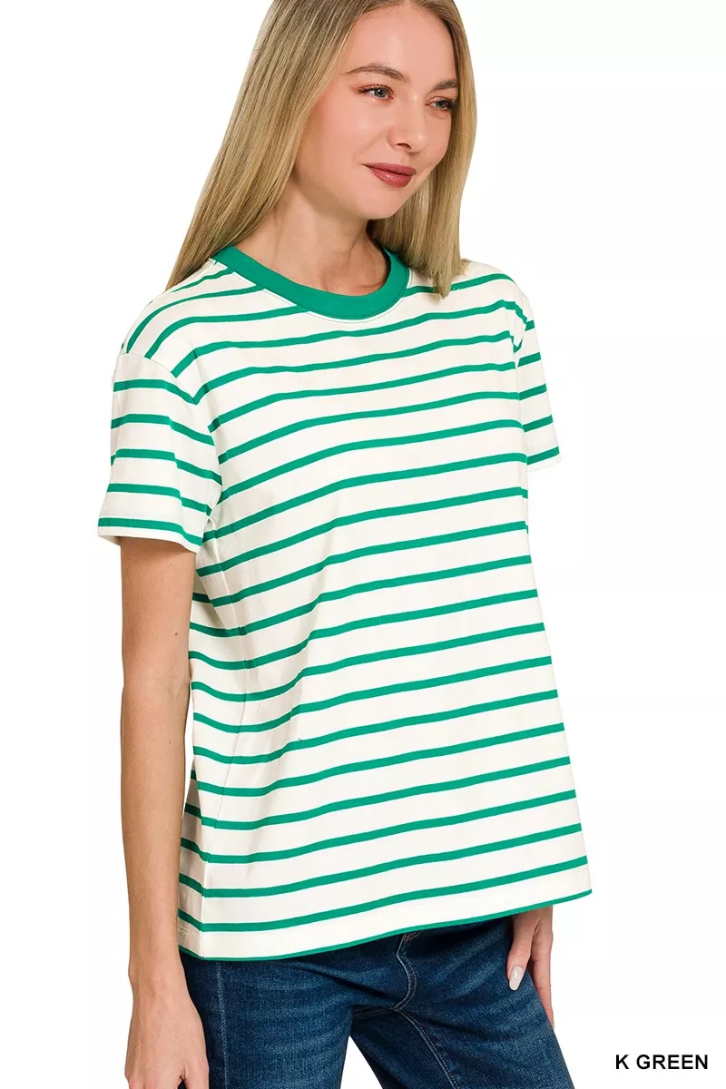 Zenana Striped Round Neck Short Sleeve T-Shirt - Image 2