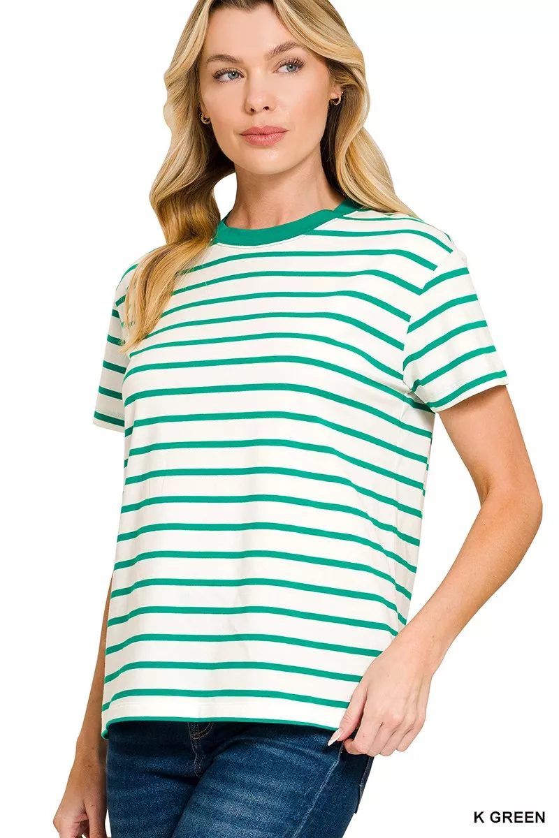Zenana Striped Round Neck Short Sleeve T-Shirt - Image 3