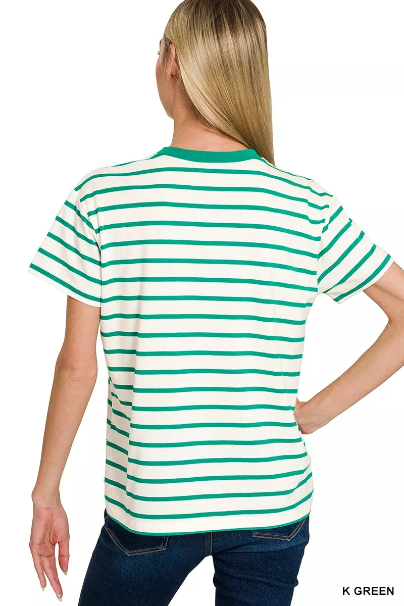 Zenana Striped Round Neck Short Sleeve T-Shirt - Image 4