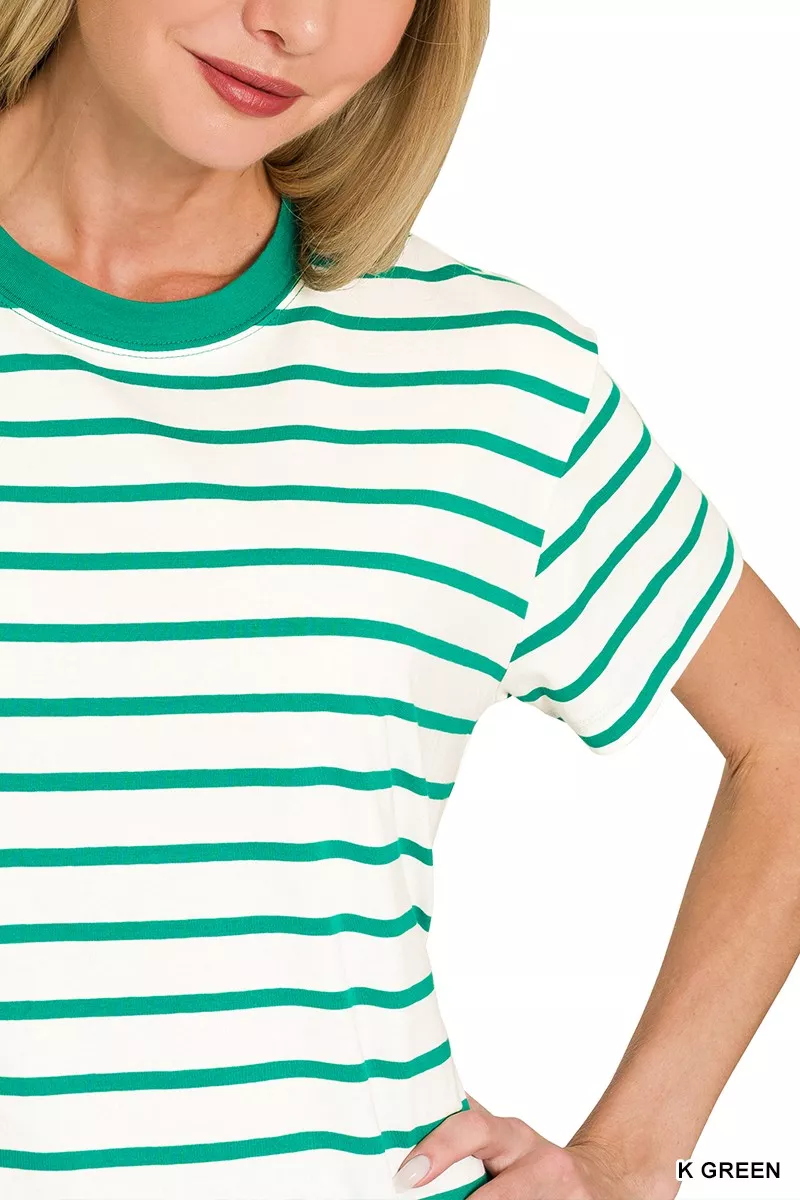 Zenana Striped Round Neck Short Sleeve T-Shirt - Image 6