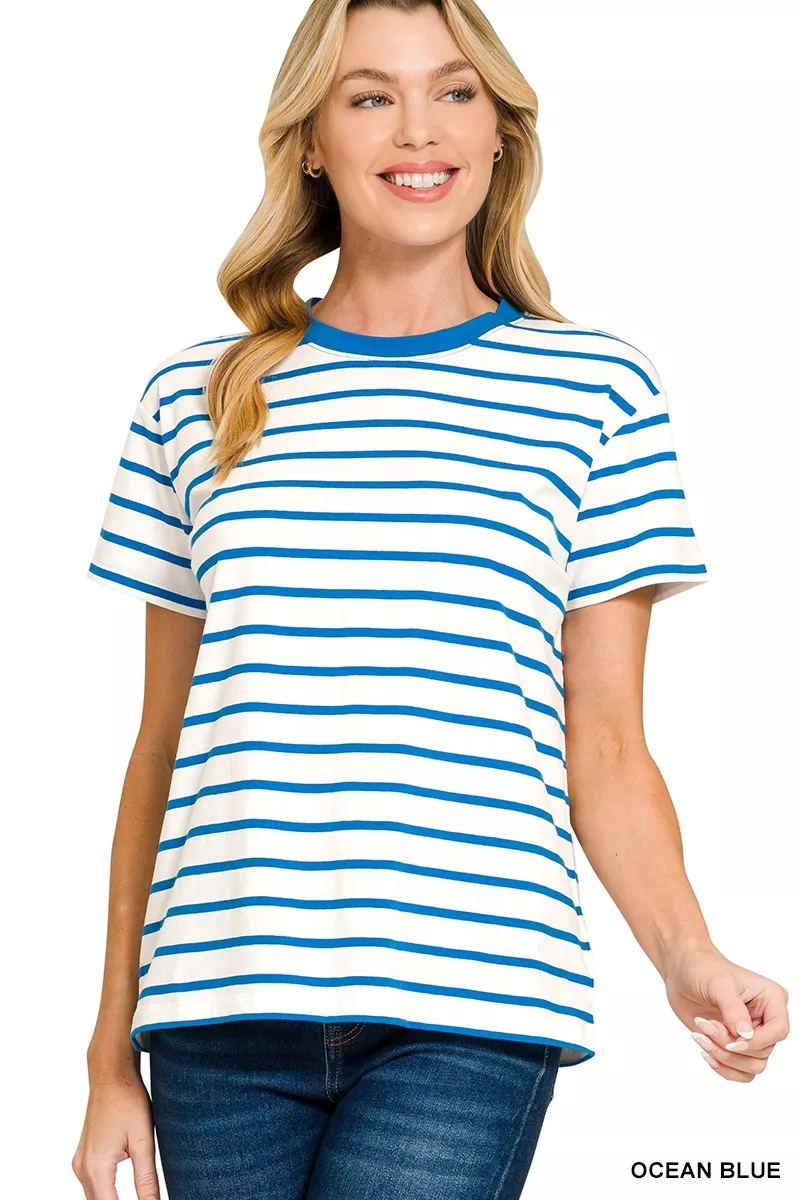 Zenana Striped Round Neck Short Sleeve T-Shirt - Image 2