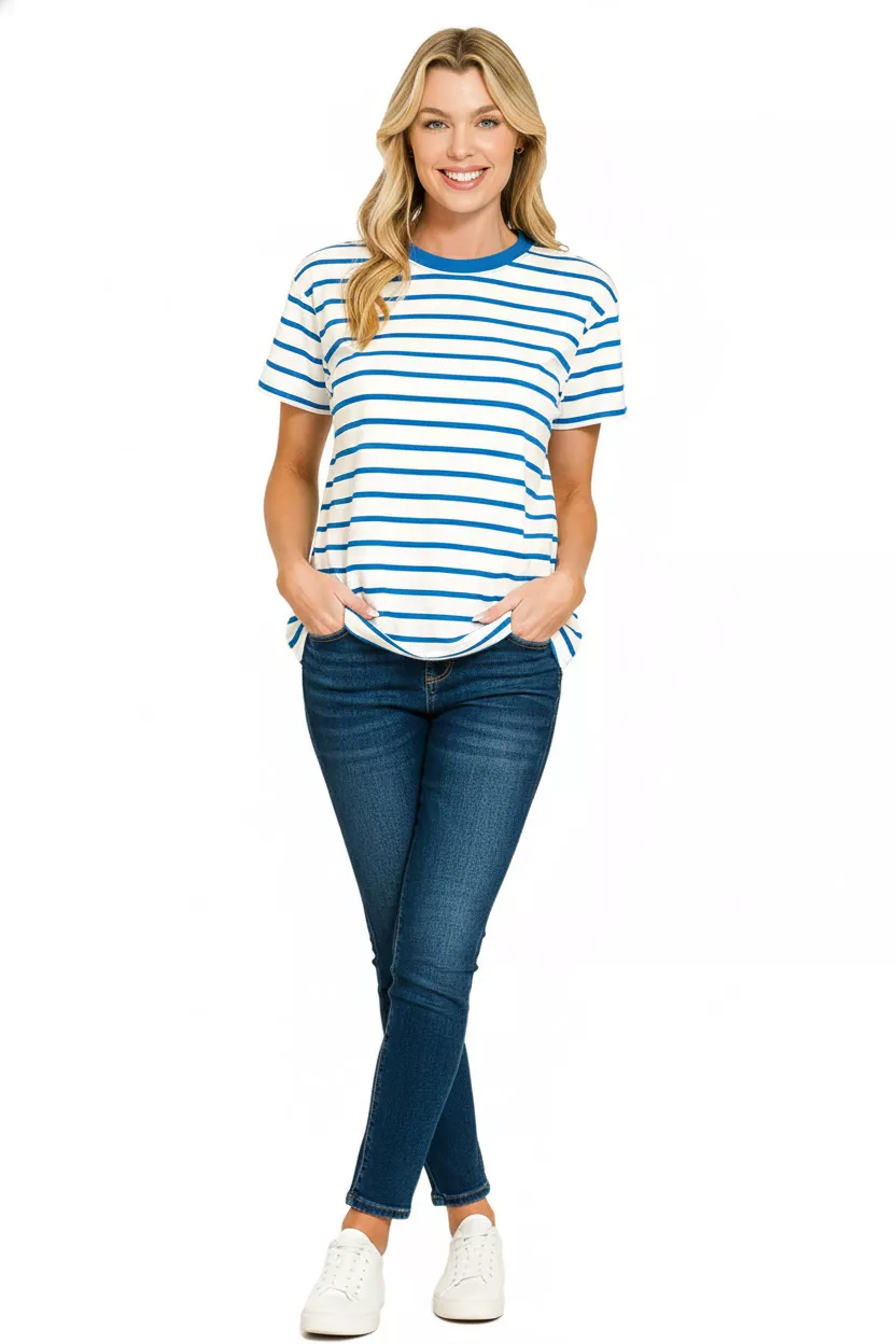 Zenana Striped Round Neck Short Sleeve T-Shirt - Image 3