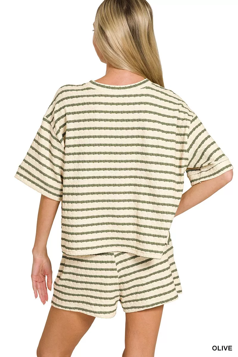 Zenana Striped Short Sleeve Tee & Shorts Set - Image 3