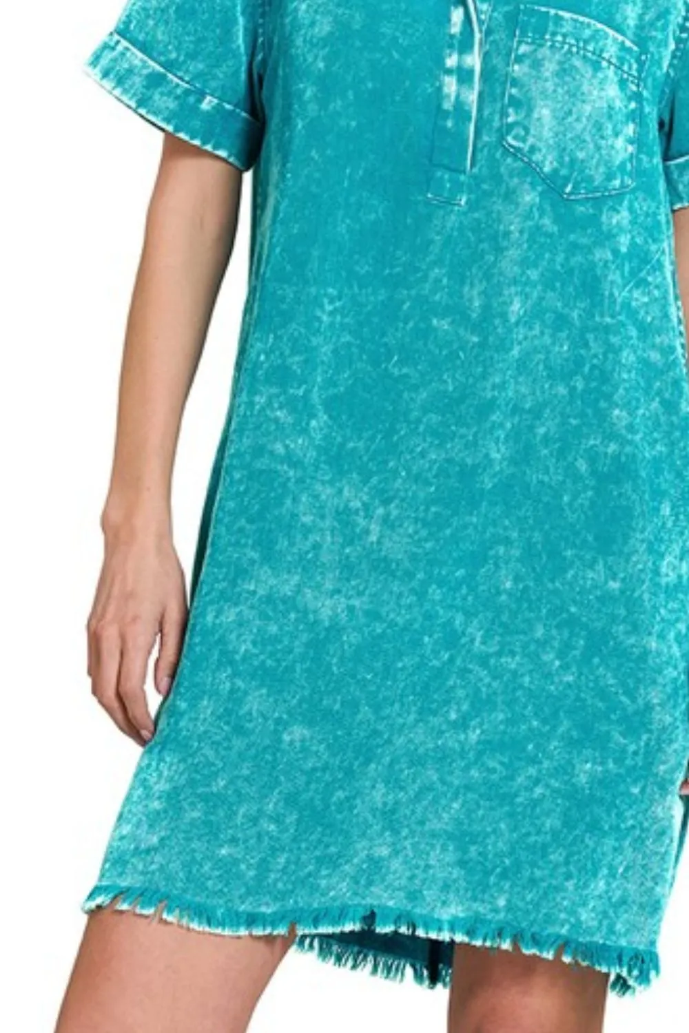 Zenana Tencel Mineral Washed Collared Shirts Dress - Image 3