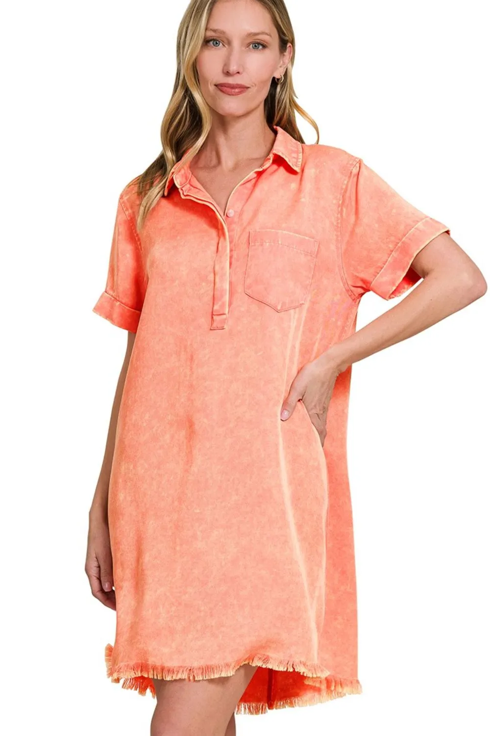 Zenana Tencel Mineral Washed Collared Shirts Dress - Image 2