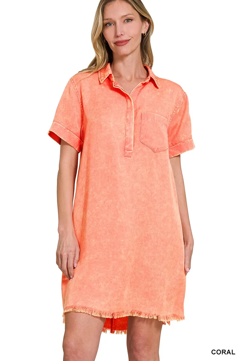 Zenana Tencel Mineral Washed Collared Shirts Dress - Image 4