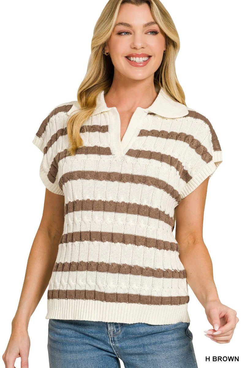 Zenana Textured Stripe Collared Sweater Vest - Image 2
