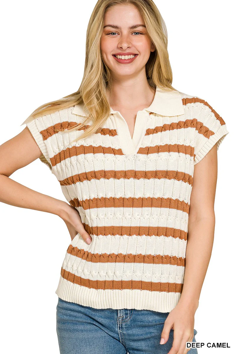 Zenana Textured Stripe Collared Sweater Vest - Image 2