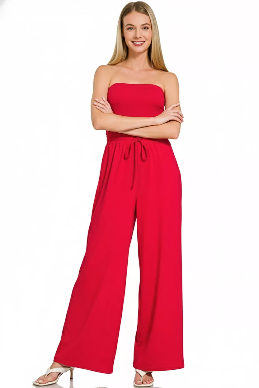 Zenana Tube Top Jumpsuit with Drawstring Waist - Image 2