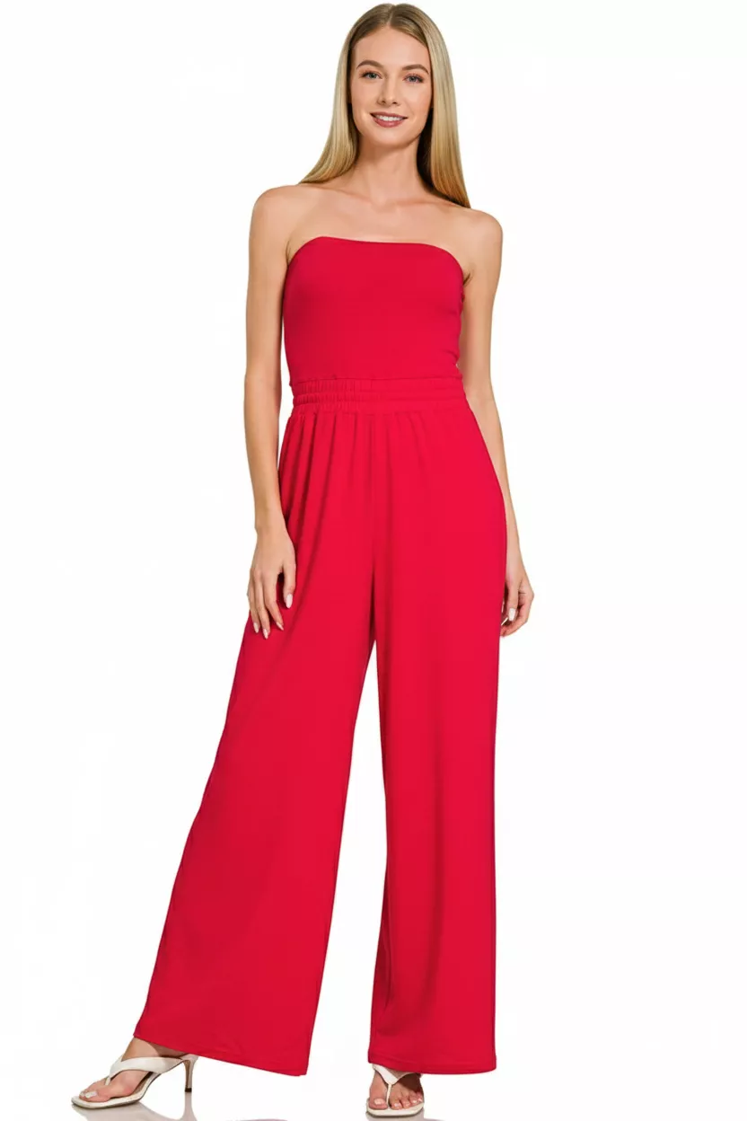 Zenana Tube Top Jumpsuit with Drawstring Waist - Image 3