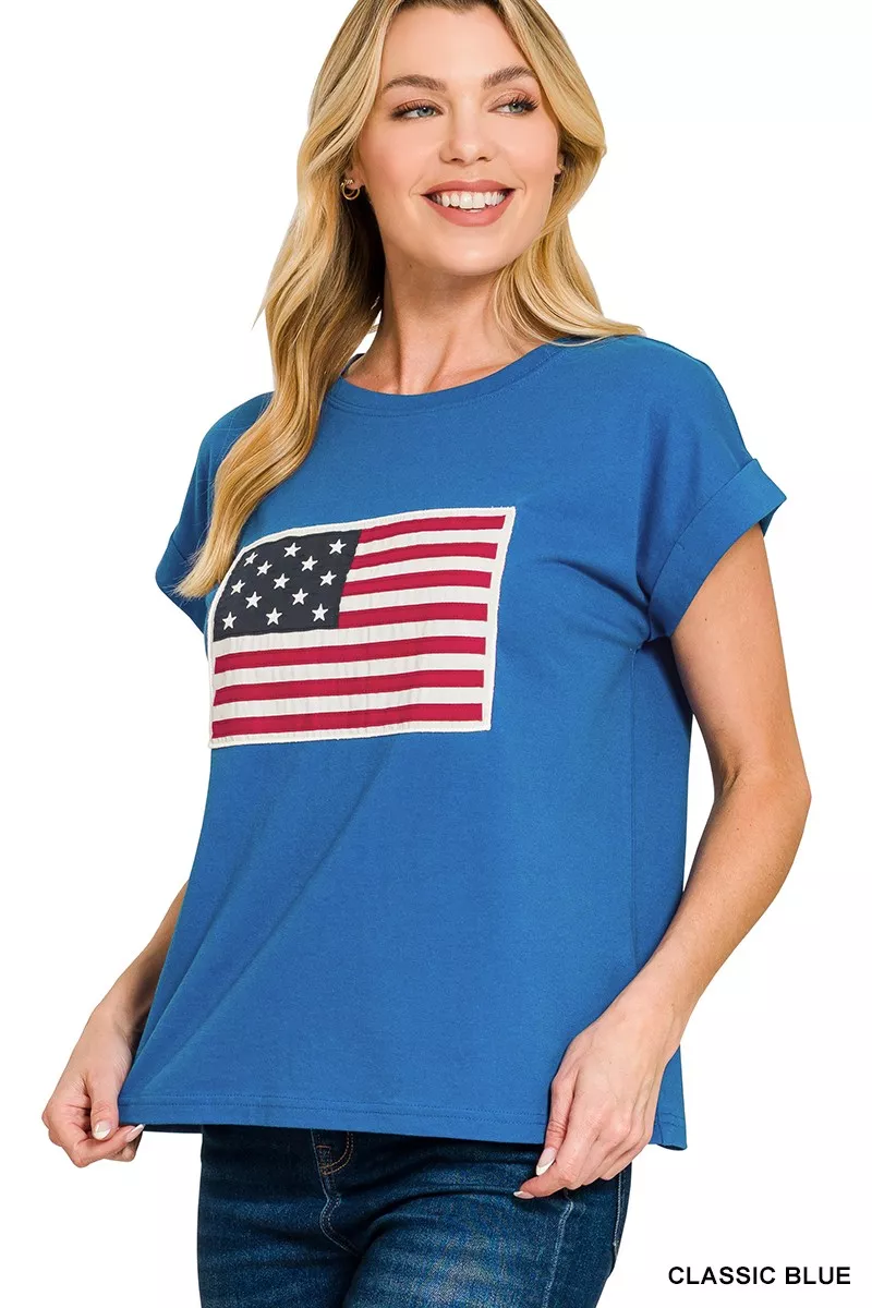 Zenana US Flag Round Neck Short Sleeve T-Shirt - Image 2