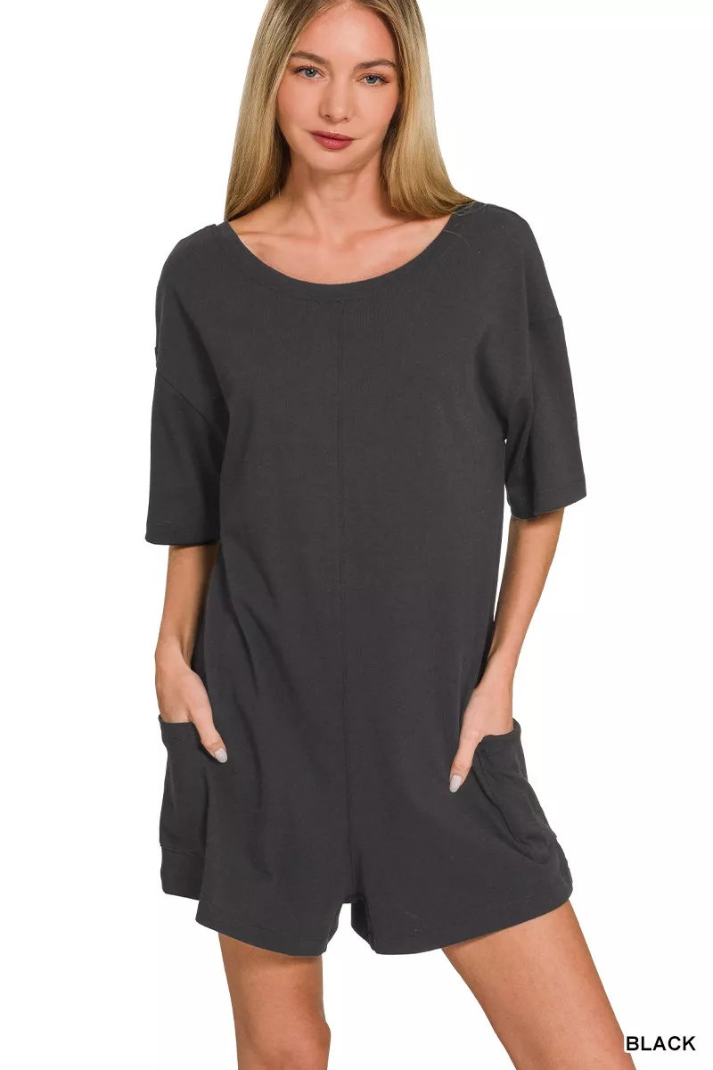 Zenana V or Scoop Neck Reversible 2-Way Romper - Image 2
