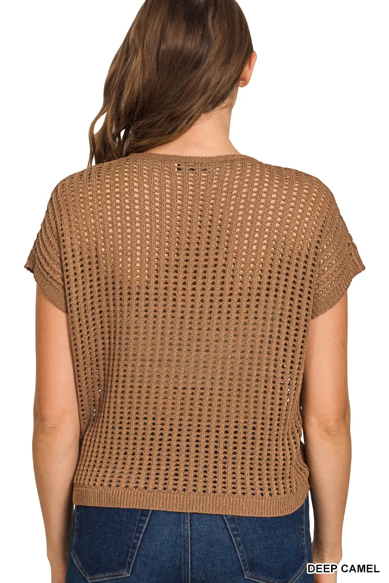 Zenana Viscose American Flag Openwork Knit Top - Image 3
