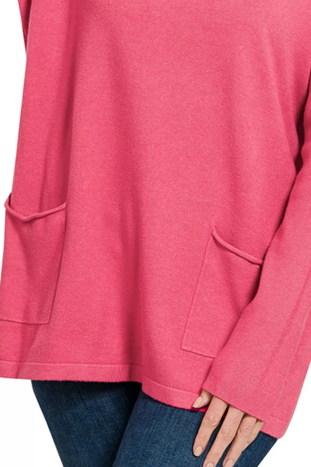 Zenana Viscose Long Sleeve Front Pockets Sweater - Image 2