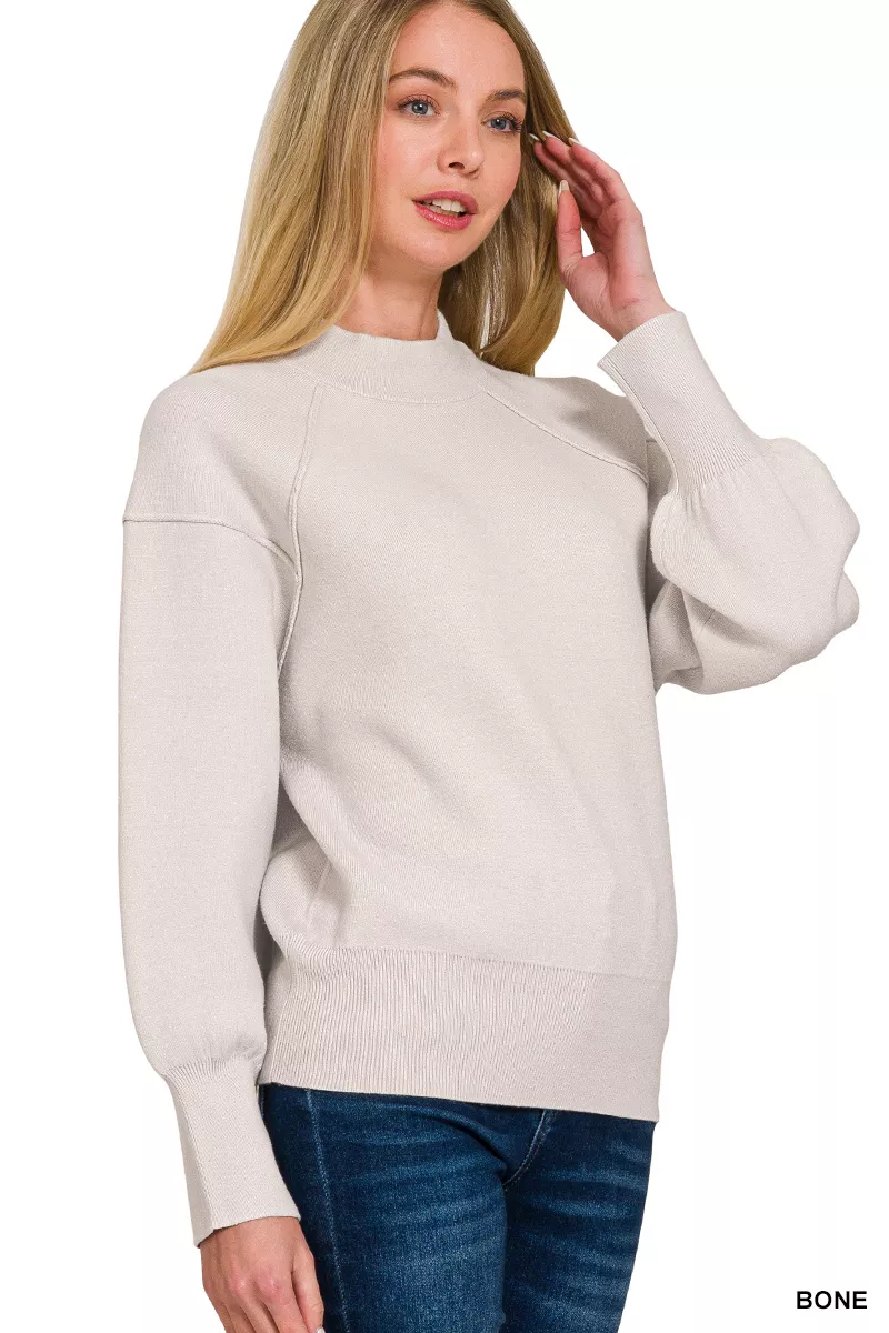 Zenana Viscose Mock Neck Exposed Seam Sweater - Image 2