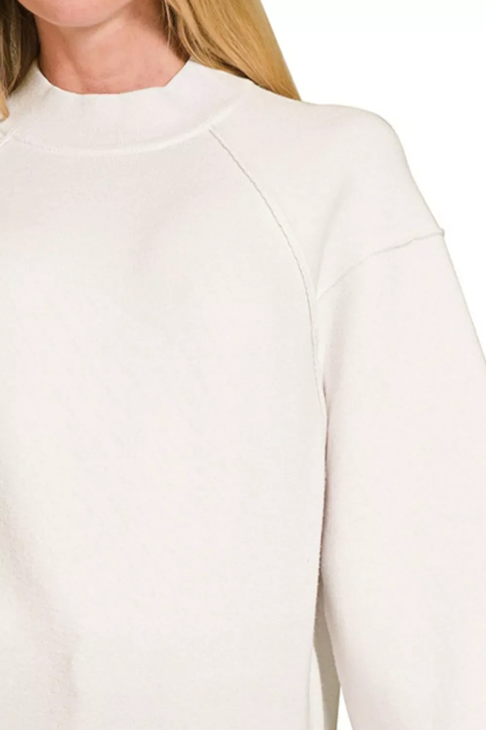 Zenana Viscose Mock Neck Exposed Seam Sweater - Image 3