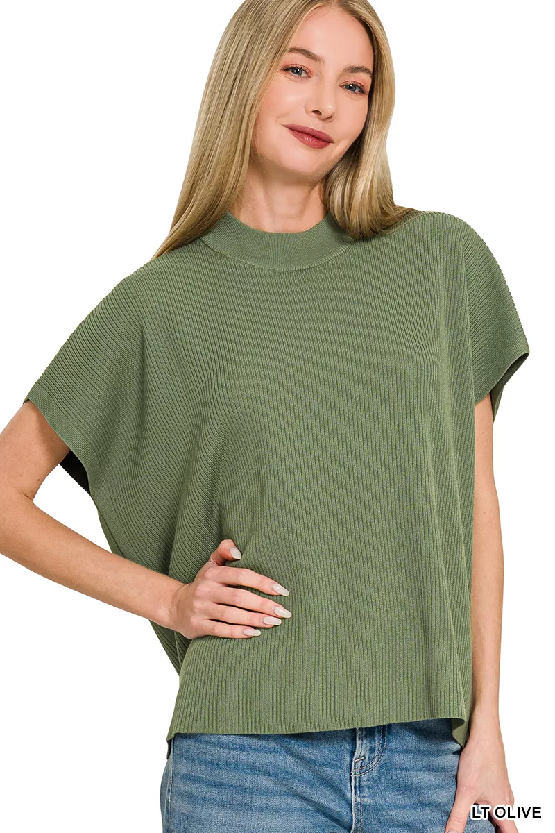 Zenana Viscose Mock Neck Short Sleeve Boxy Sweater - Image 2
