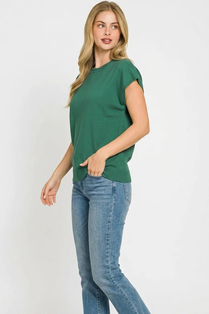 Zenana Viscose Round-neck Short Sleeve Sweater - Image 2