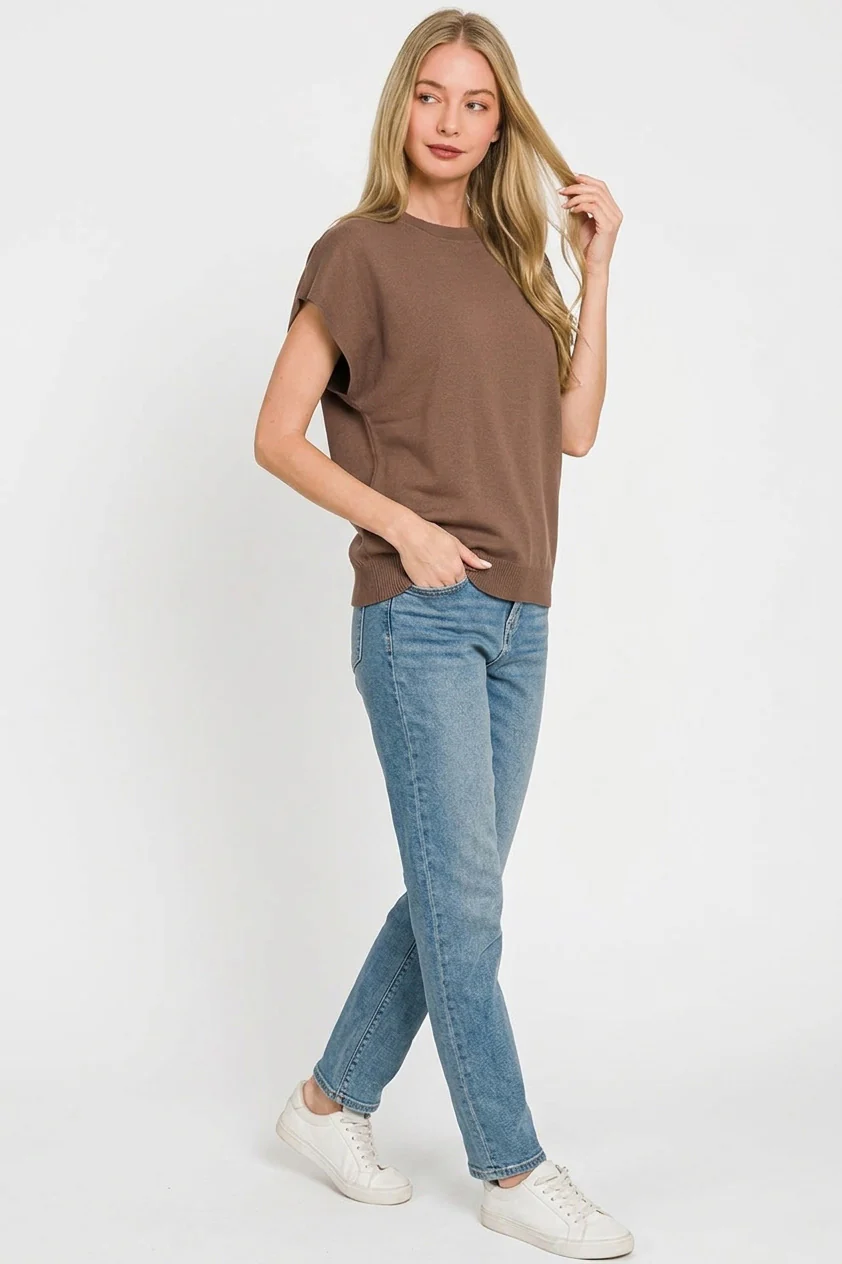 Zenana Viscose Round-neck Short Sleeve Sweater - Image 2